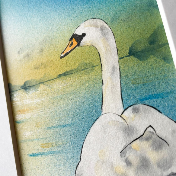 【原画】「夕暮れの白鳥」　動物の絵　インテリア　絵画　アート 2枚目の画像