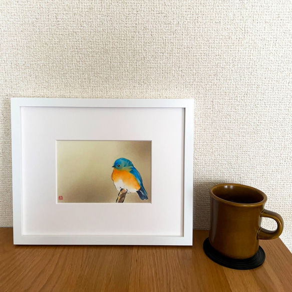【原画】「ルリツグミ（瑠璃鶇）」　鳥の絵　インテリア　絵画　アート 5枚目の画像