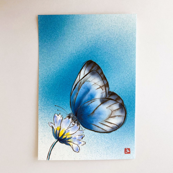 原画】「青い蝶」 動物の絵 インテリア 絵画 アート 絵画 haninana