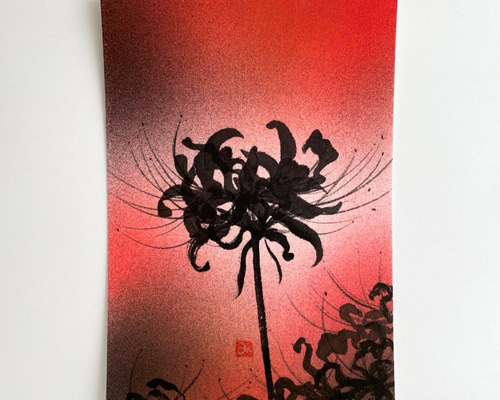 赤絵細描風アート「彼岸花に揚羽図」イラスト原画 赤絵細描風アート「彼岸花に揚羽図」イラスト原画