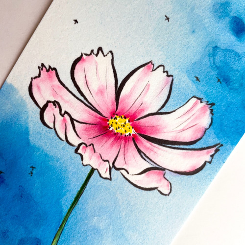 コスモス 絵画 秋桜 ミニ