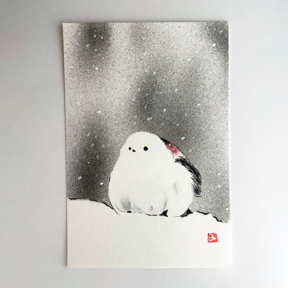 原画　　　シマエナガ 原画】「シマエナガ」 鳥の絵 インテリア 絵画 アート 絵画