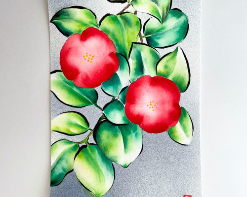原画】「ツバキ(椿）」 花の絵 インテリア 絵画 アート 絵画