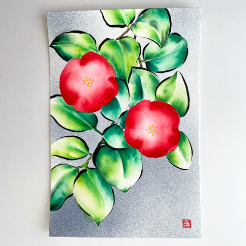 Amazon.co.jp: 水彩画 椿 つばき 絵画 冬の絵 ホワイトワトソン