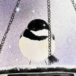 額付き【原画】「アメリカコガラ」　鳥の絵　インテリア　絵画　アート 3枚目の画像