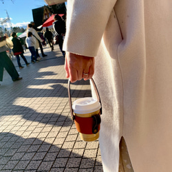持ち運びができるコーヒーホルダー(ストラップ付き)　 コーヒーカップホルダー　カップスリーブ 1枚目の画像