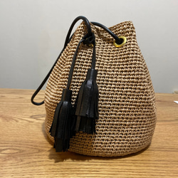 【SALE ¥11000→¥9500】カゴ巾着・ショルダー（カラー：カフェオレ） 1枚目の画像