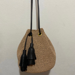 【SALE ¥11000→¥9500】カゴ巾着・ショルダー（カラー：カフェオレ） 4枚目の画像