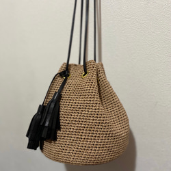 【SALE ¥11000→¥9500】カゴ巾着・ショルダー（カラー：カフェオレ） 5枚目の画像