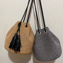 【SALE ¥11000→¥9500】カゴ巾着・ショルダー（カラー：カフェオレ） 6枚目の画像