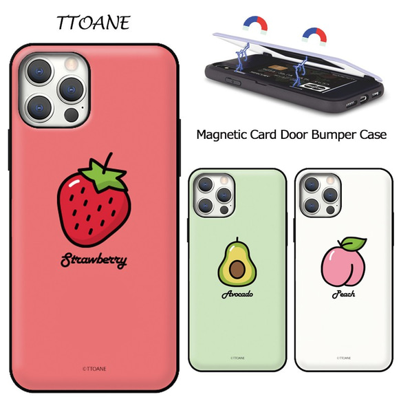 フルーツ 果物☆マグネット カード収納 スマホケース ★iPhone15追加★ iPhone/Galaxy カバー 韓国 1枚目の画像