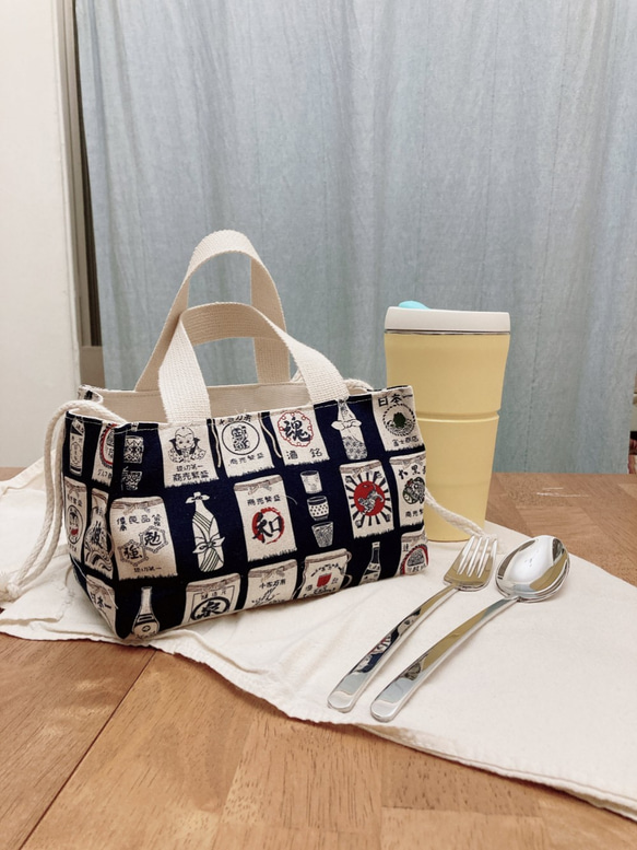 Room 208 日系棉麻布外出用環保束口袋/提袋/Lunch bag/Handmade drawstring bag 第1張的照片