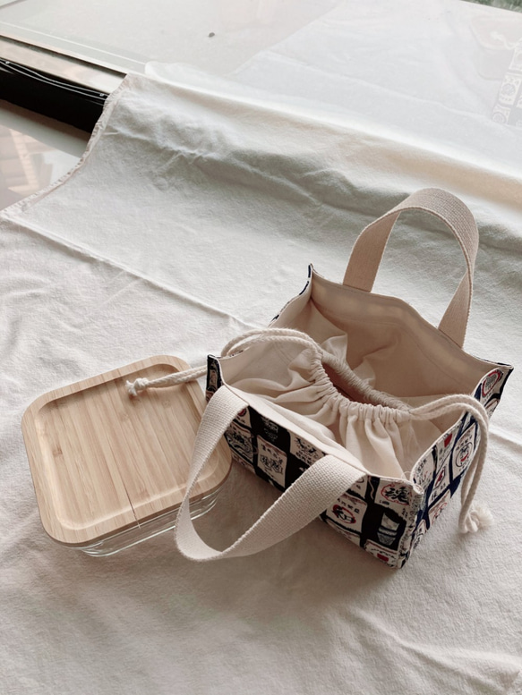 Room 208 日系棉麻布外出用環保束口袋/提袋/Lunch bag/Handmade drawstring bag 第2張的照片