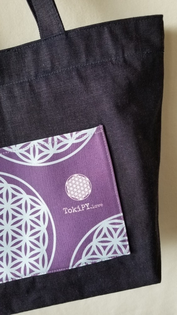 トートバッグ - Flower of Life (White on B.Purple) 4枚目の画像