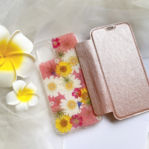 手帳型】押し花 スマホケース Galaxy iPhoneクリア手帳型ケース iPhone 
