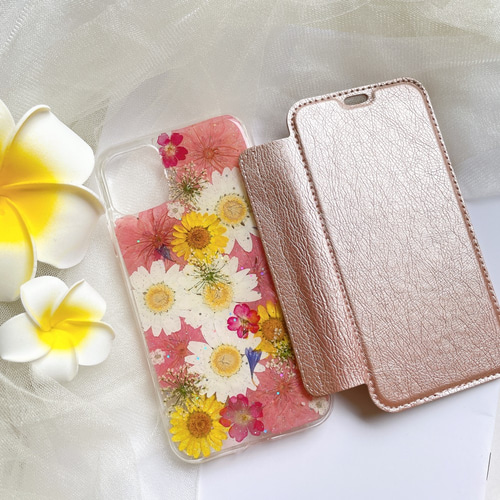 手帳型】押し花 スマホケース Galaxy iPhoneクリア手帳型ケース iPhone 