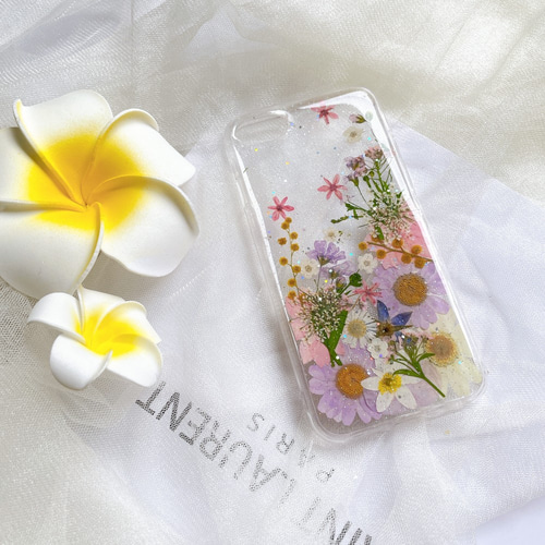 手帳型】押し花 スマホケース Galaxy iPhoneクリア手帳型ケース iPhone 