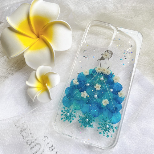 手帳型】押し花 スマホケース Galaxy iPhoneクリア手帳型ケース iPhone 