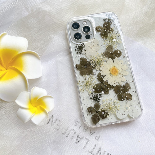 手帳型】押し花 スマホケース Galaxy iPhoneクリア手帳型ケース iPhone 