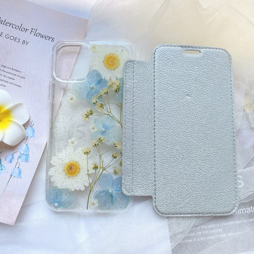 手帳型】押し花 スマホケース Galaxy iPhoneクリア手帳型ケース iPhone 