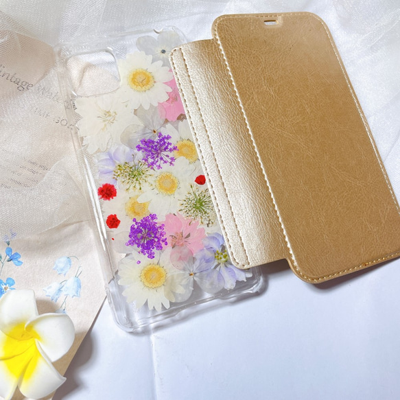 手帳型】押し花スマホケース Galaxy iPhone手帳型ケース iPhoneケース 