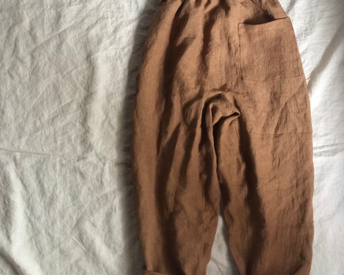 リネンのゆったりもんぺ柿渋色