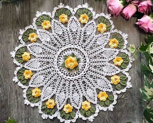 ドイリー1127❤️真紅薔薇、ローズ薔薇のエレガントドイリー✨大判80×44㎝ ドイリー1127❤️真紅薔薇、ローズ薔薇のエレガントドイリー