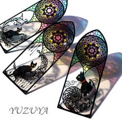 ステンドグラス風しおり◎黒猫とメヘンディ3種類セット しおり