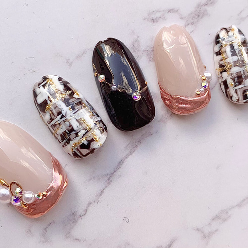 ツイードネイル】 秋ネイル 秋冬ネイル アクセサリーネイル ツイード  