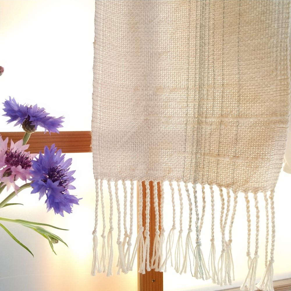 手織り 生成りコットンストール（ｵｰｶﾞﾆｯｸｺｯﾄﾝ使用）＊無料ギフトラッピング