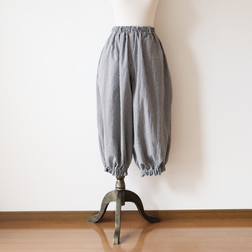 ELLIE ギンガムチェックパンツ 受注製作】ギンガムチェックドロワーズパンツ(ブラック)｜低身長