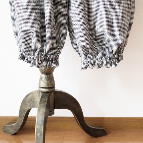 ELLIE ギンガムチェックパンツ 受注製作】ギンガムチェックドロワーズパンツ(ブラック)｜低身長さんの