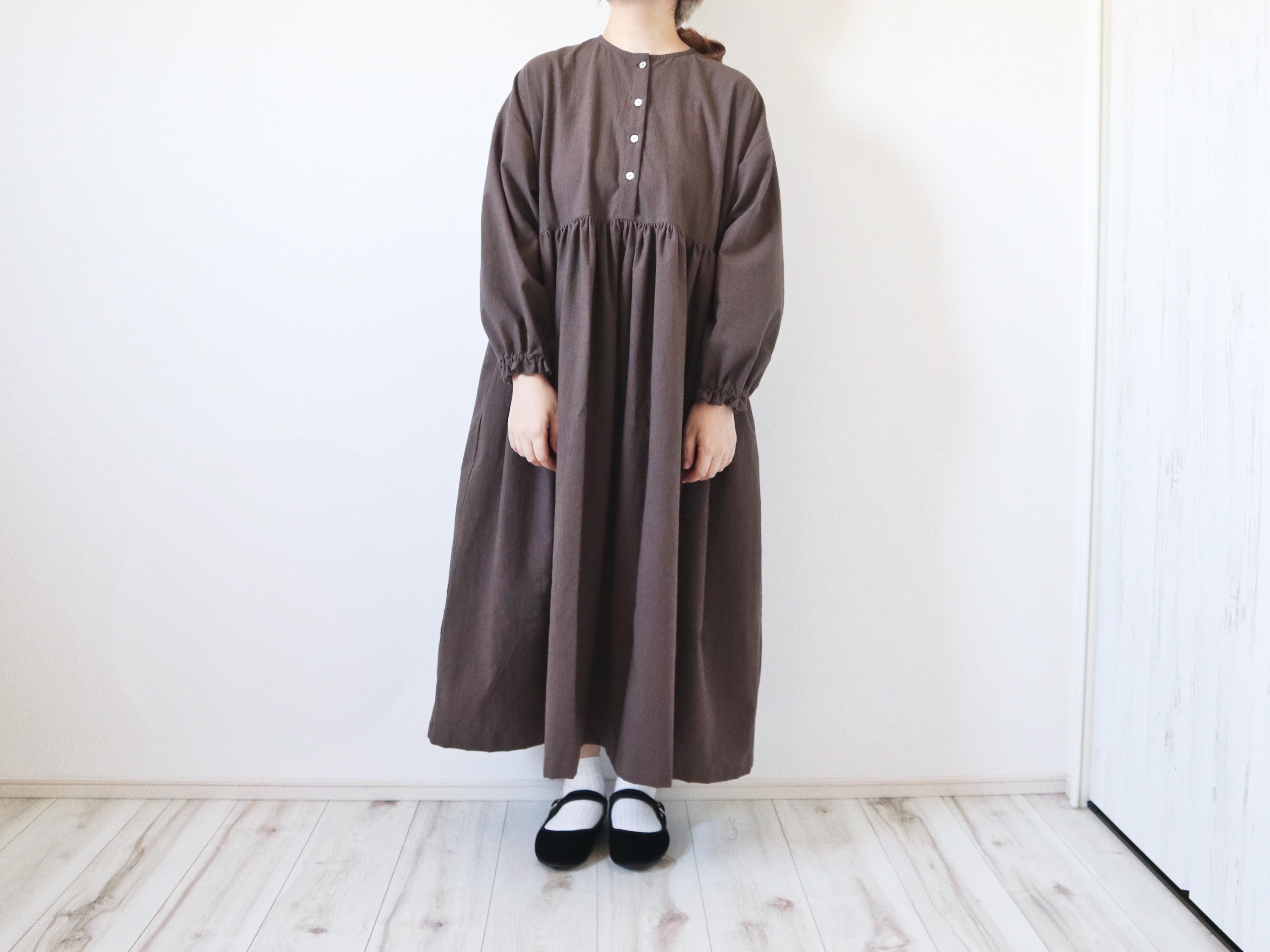 【受注製作】パンドミワンピース(ブラウン)｜低身長さんのためのナチュラル服ELLIE(エリー)