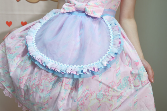 ハンドメイド エプロン オーガンジー ピンク ロリィタ ロリータ