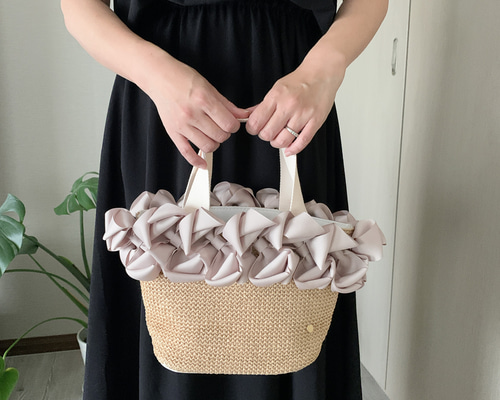 麦わら風 リボン 夏 トートバッグ サブバッグ カゴバッグ かご