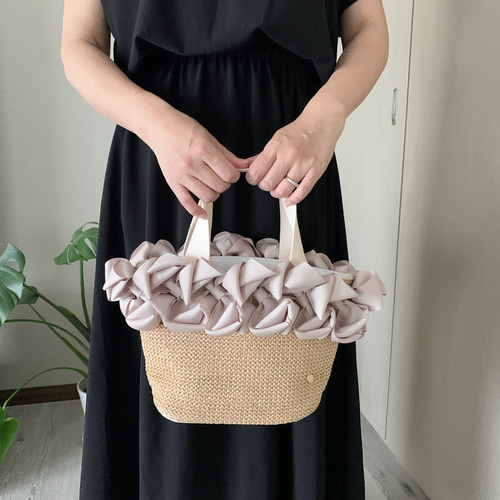 麦わら風 リボン 夏 トートバッグ サブバッグ カゴバッグ かごバッグ