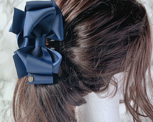 ハンドメイド バンスクリップ リボン　大人可愛い♡ピンクグレー 本革♡スエード 大人のためのバンスクリップリボン小さめ 〜全7色