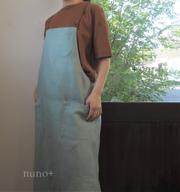【nuno+】 linen iro×iro エプロン　ペールグリーン 1枚目の画像