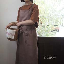 【nuno+】linen 2way 細リボンエプロン ショコラブラウン×グレー 4枚目の画像