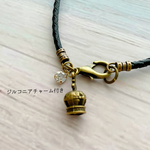 アンティーククラウンチャームの軽い♪本革チョーカー（小型犬、中型犬