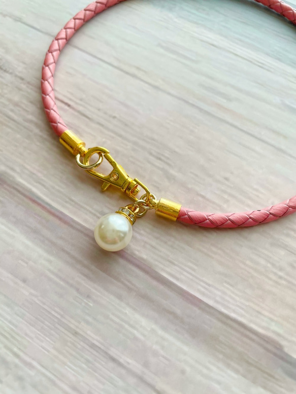 一粒パールの軽い♪本革チョーカー（小型犬、中型犬、猫専用）サイズオーダーあり 2枚目の画像