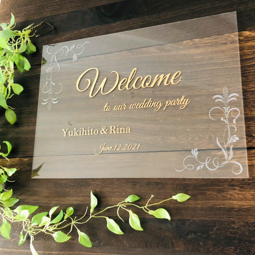 アクリル ウェルカムボード（クリア/ゴールド/A4）サロン 看板 サイン