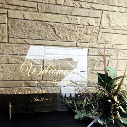 アクリル ウェルカムボード（クリア/ゴールド/A4）サロン 看板 サイン