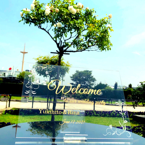 アクリル ウェルカムボード（クリア/ゴールド/A4）サロン 看板 サイン