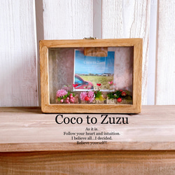 フォトフレーム 〜マグネットコルクお花を着飾って…てんとう虫の