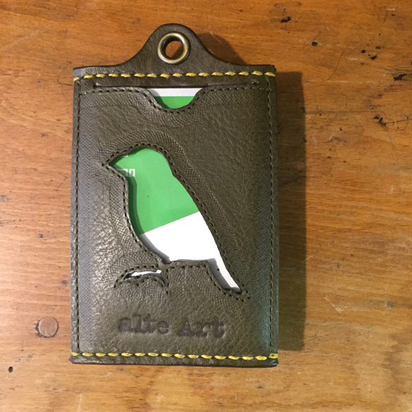 パス・コインケース bird 文鳥  カーキ 6枚目の画像