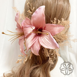 髪飾り　くすみピンクゴールドリリーの髪かざり　ヘッドドレス　成人式　卒業式　結婚式　振袖　着物　和装　ヘアアクセサリー　 6枚目の画像