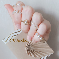 ❤️メタルハート＆パールリングセット❤️ ビーズリング 비즈반지