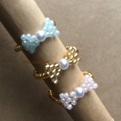 ❤️メタルハート＆パールリングセット❤️ ビーズリング 비즈반지