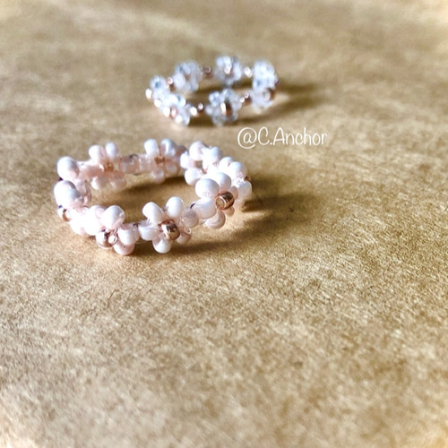 ピンクゴールドリングセット ビーズリング 비즈반지 韓国 ビーズ  